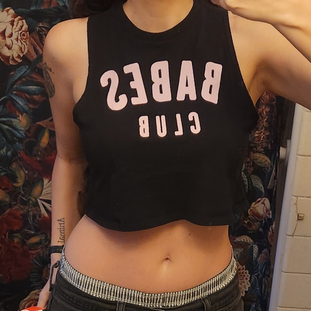 Forever 21 black cropped Babes Club tank top size small